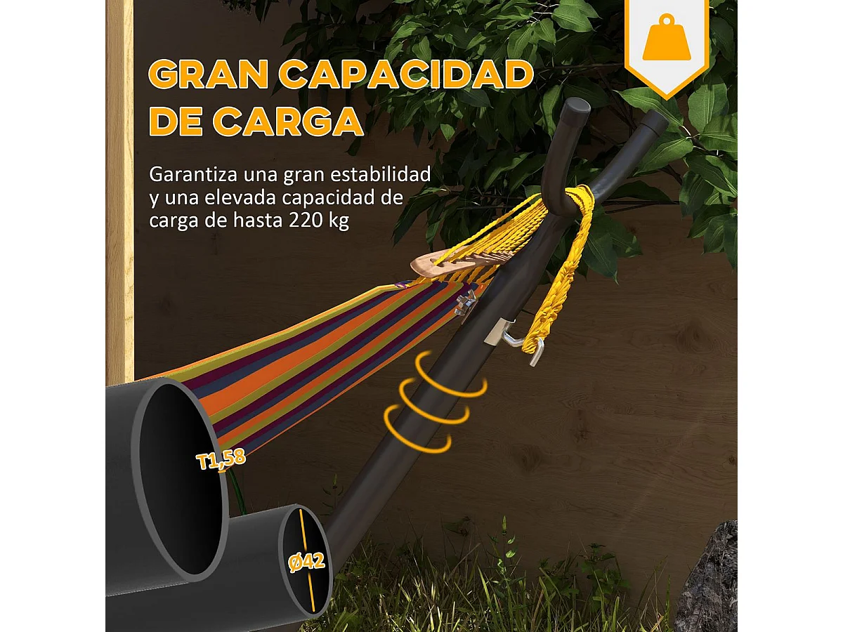 Soporte para hamacas Kea Outsunny 6 niveles de ajuste negro 115x290x120 cm