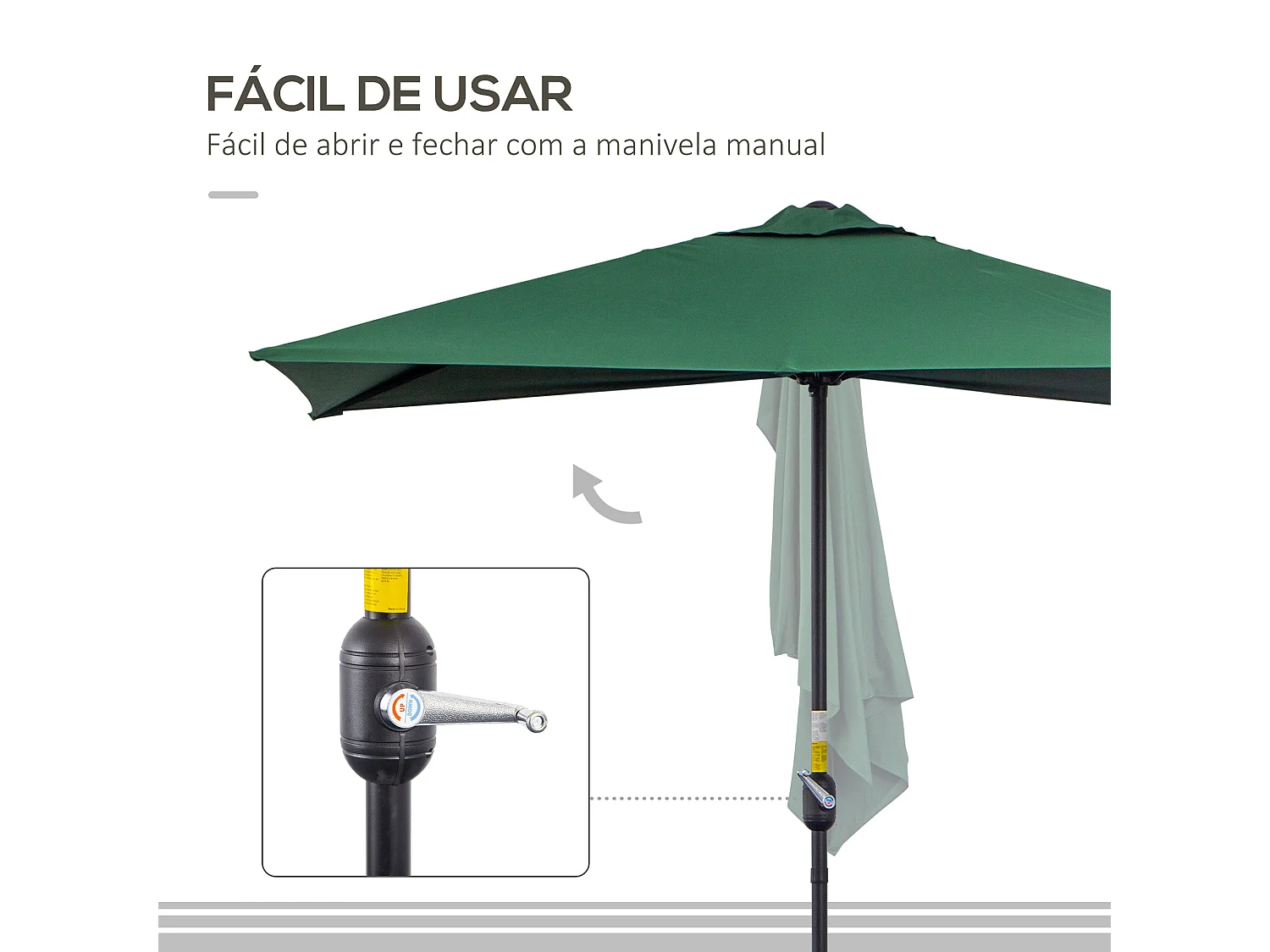 Guarda-Sol Nancy Verde 230x130cm com Tecido Poliéster Anti-UV e Estrutura Resistente