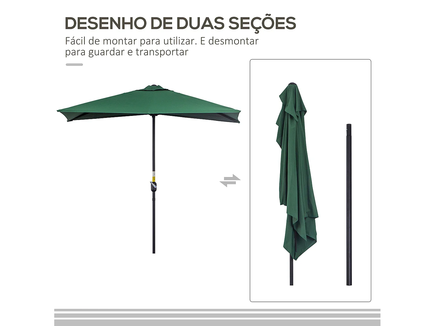 Guarda-Sol Nancy Verde 230x130cm com Tecido Poliéster Anti-UV e Estrutura Resistente