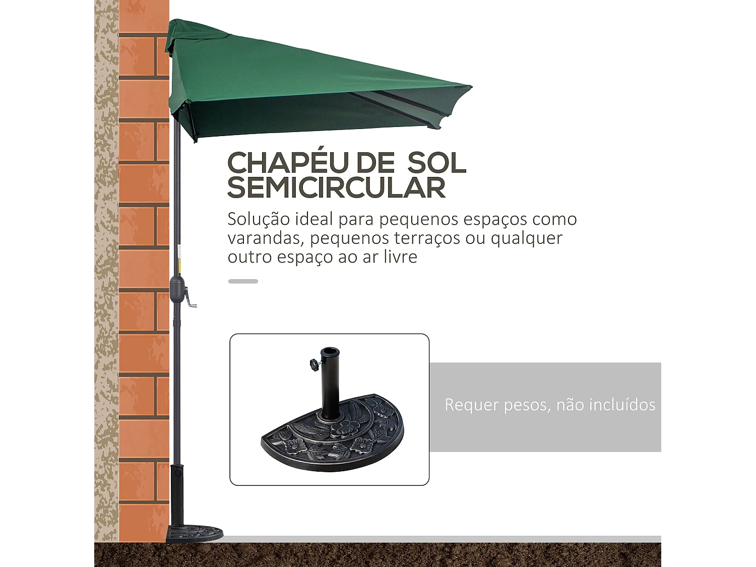 Guarda-Sol Nancy Verde 230x130cm com Tecido Poliéster Anti-UV e Estrutura Resistente