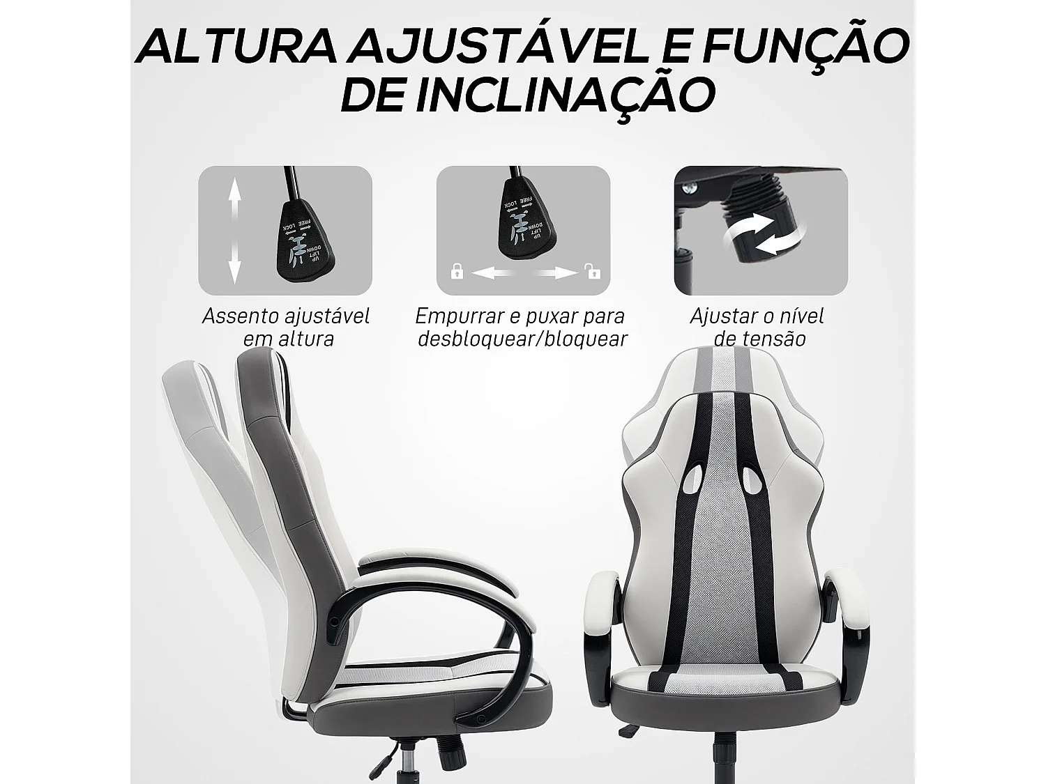 Cadeira Gamer Ajustável em PU e Malha Transpirável para Conforto e Estilo no Escritório e Casa - Modelo Biarritz Cinzento