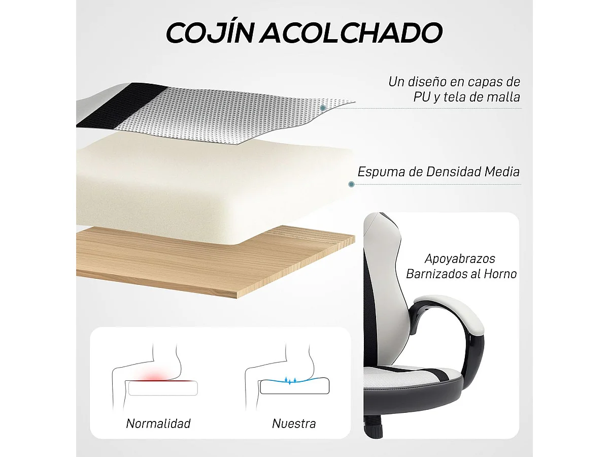 Silla gaming Trex Homcom basculante + altura ajustable gris 111-120,5x61x63 cm