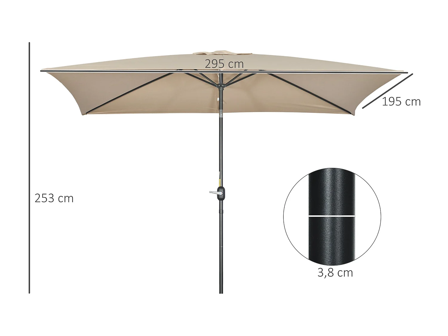 Sombrilla Sand Outsunny inclinable + plegable marrón 253x295x195 cm