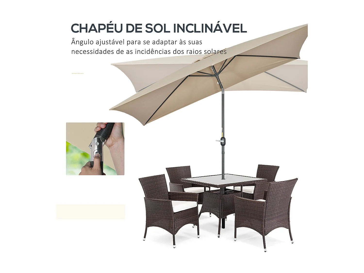 Sombrilla Sand Outsunny inclinable + plegable marrón 253x295x195 cm