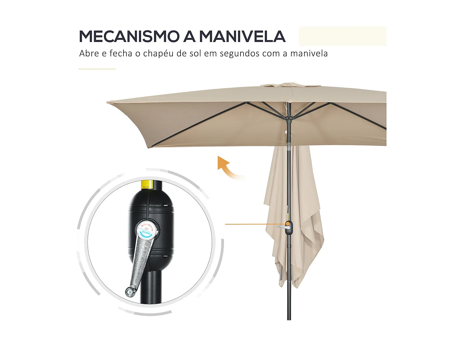 Sombrilla Sand Outsunny inclinable + plegable marrón 253x295x195 cm