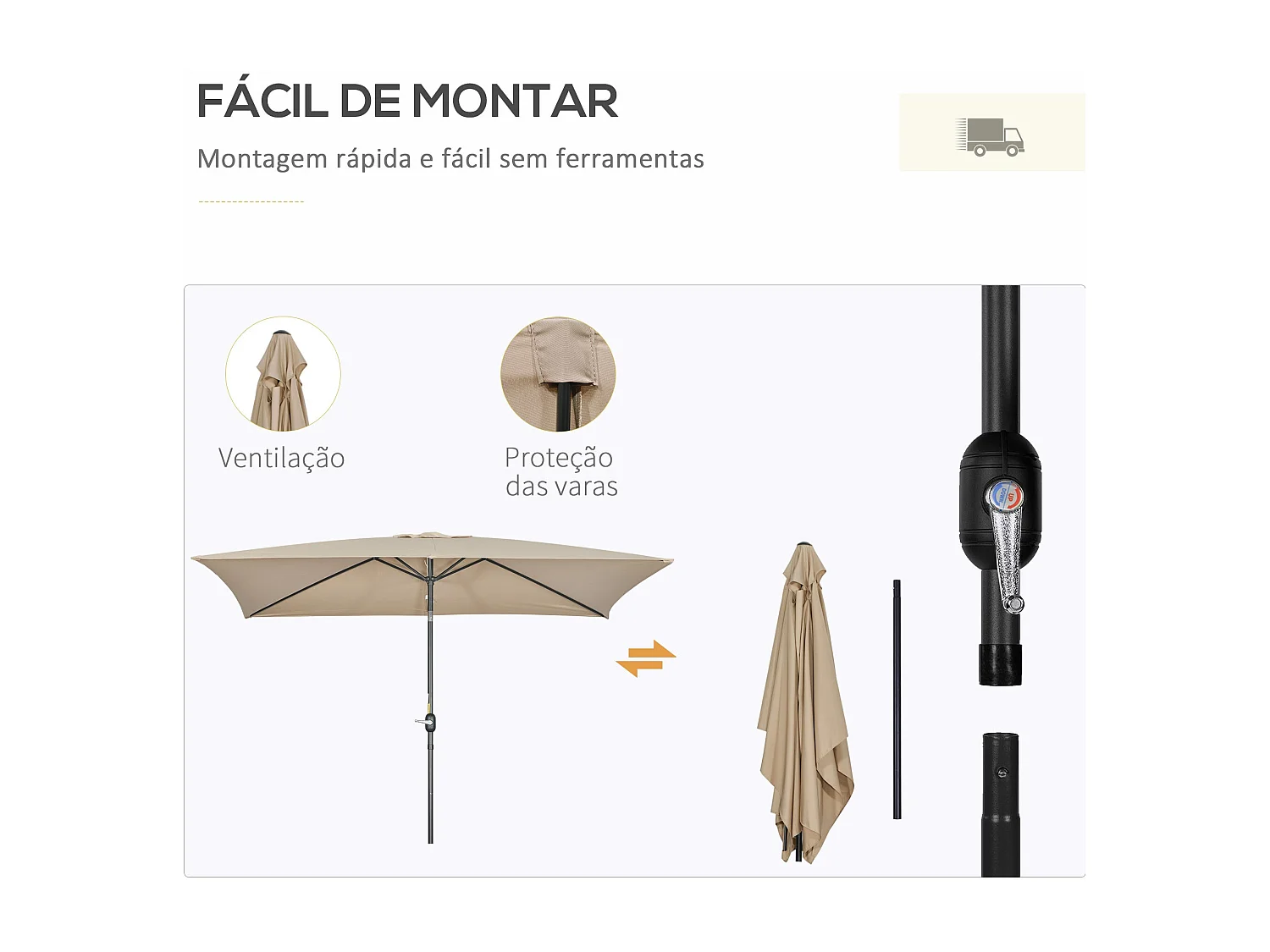 Sombrilla Sand Outsunny inclinable + plegable marrón 253x295x195 cm