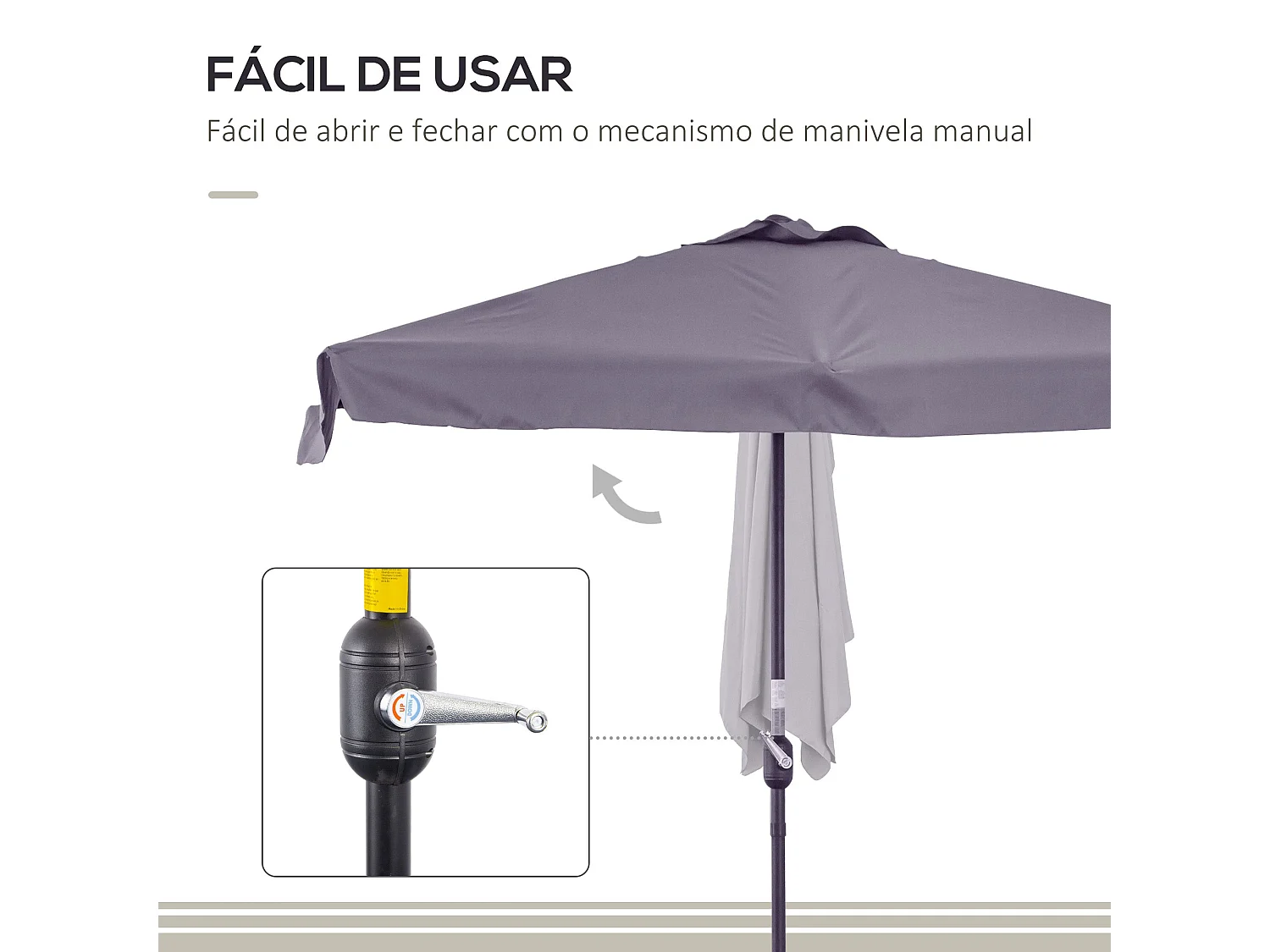 Sombrilla de pared Chicago Outsunny apertura con manivela gris 249x230x130 cm