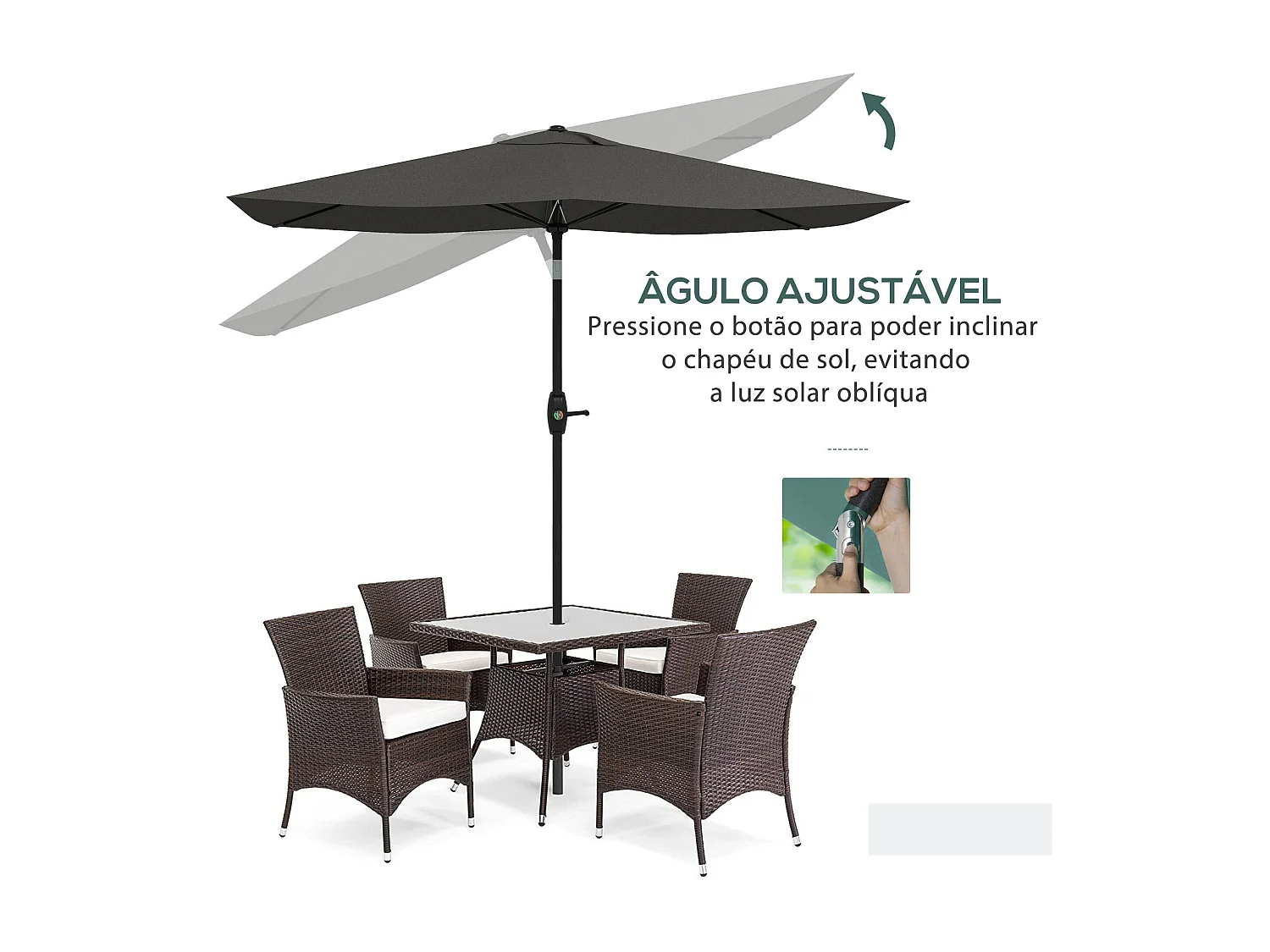 Sombrilla Charlotte Outsunny rectangular manivela + protección UV50+ gris 248x205x290 cm