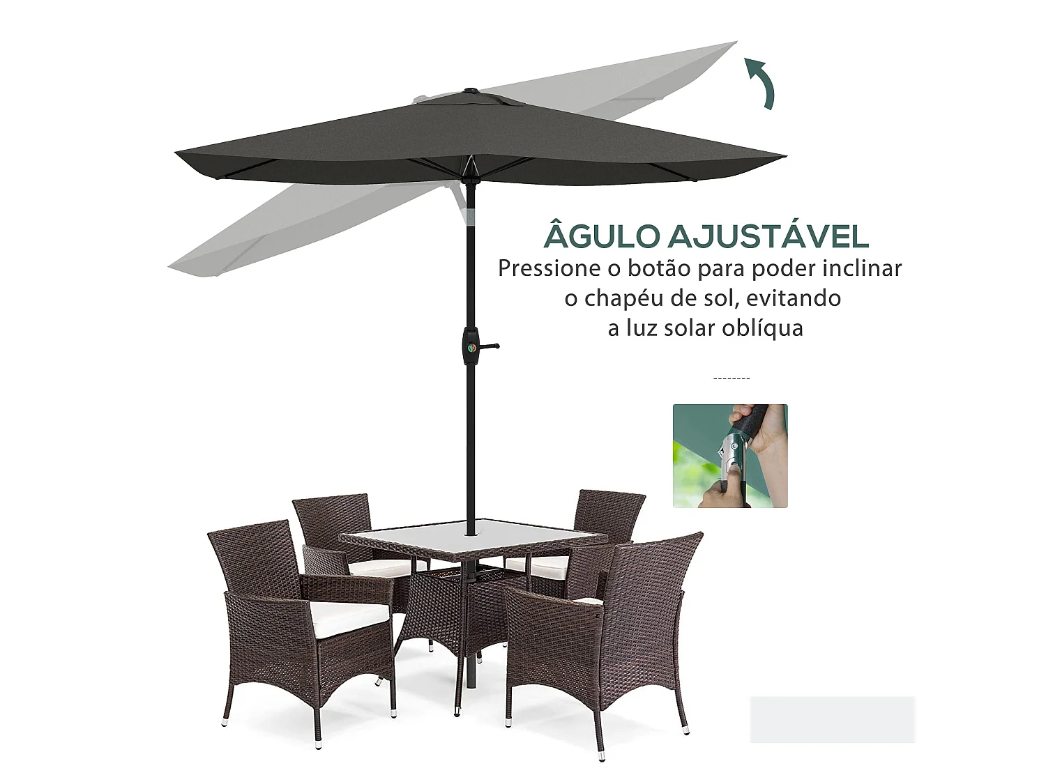 Sombrilla Charlotte Outsunny rectangular manivela + protección UV50+ gris 248x205x290 cm