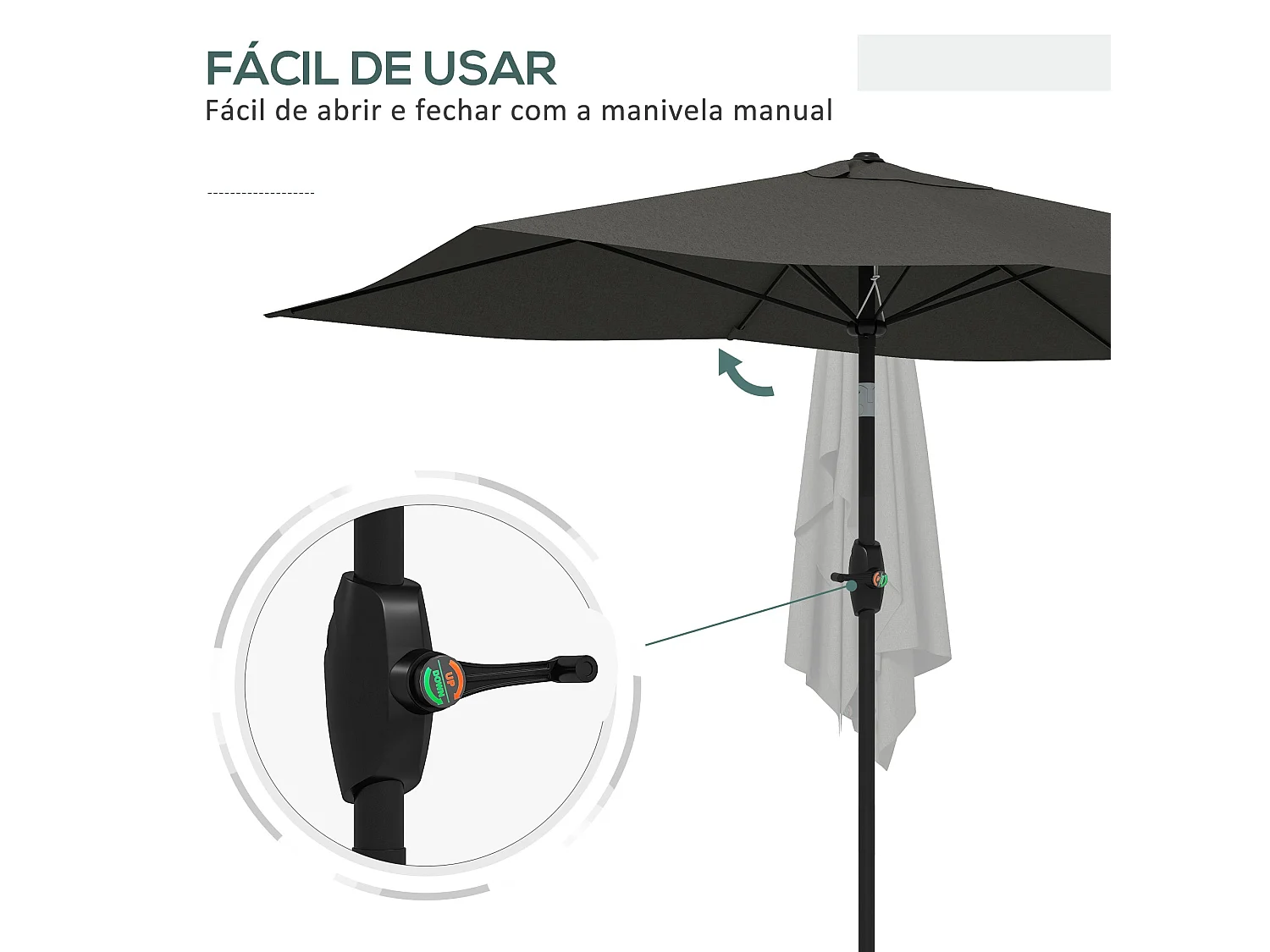 Sombrilla Charlotte Outsunny rectangular manivela + protección UV50+ gris 248x205x290 cm