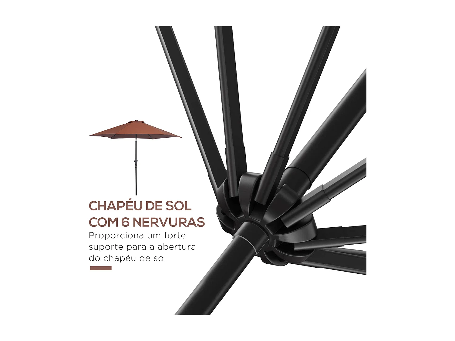 Sombrilla Toroni Outsunny reclinable + manivela marrón Ø260x235 cm