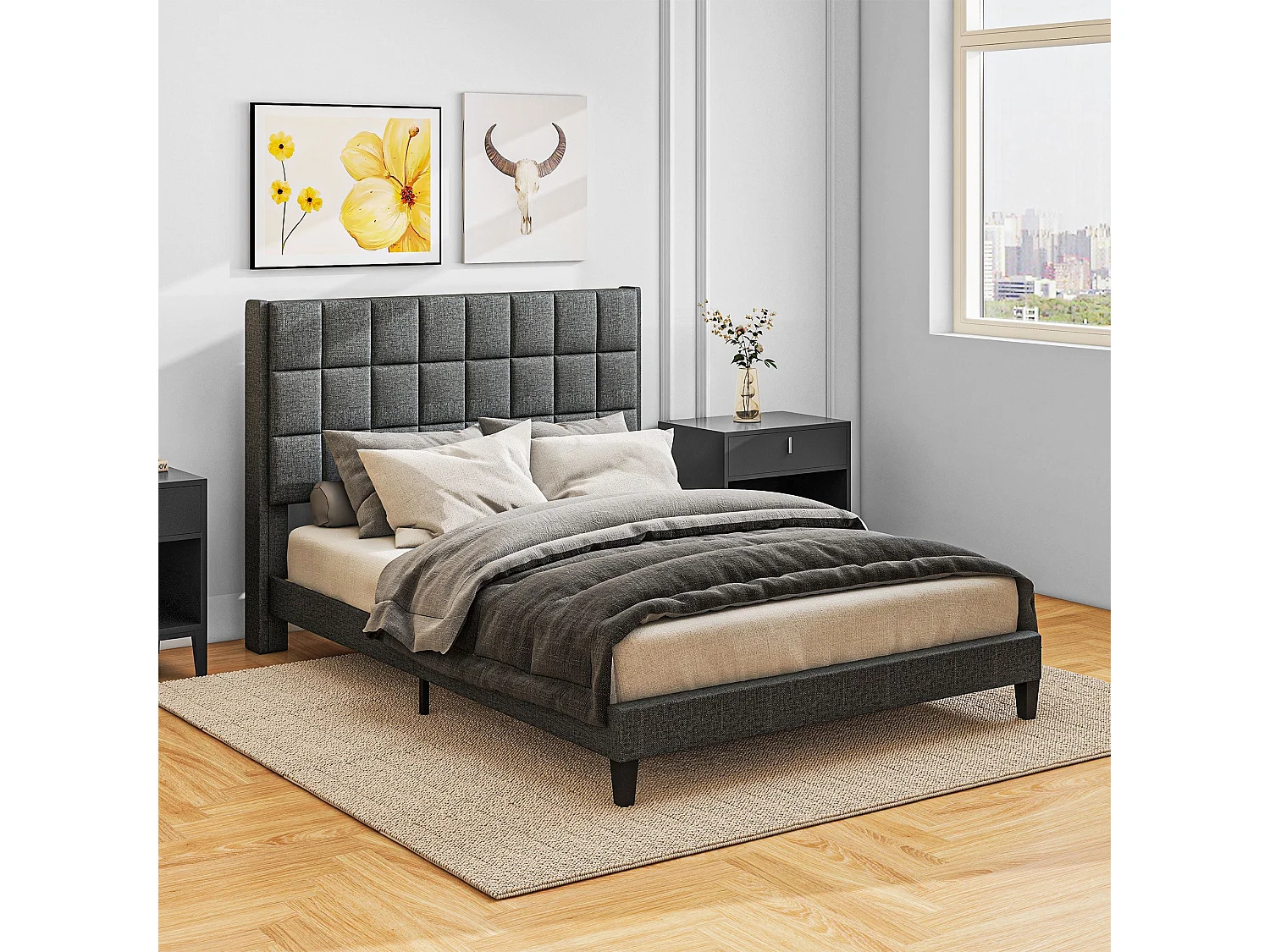 Estructura de cama Filo Homcom con cabecero gris 135x190 cm