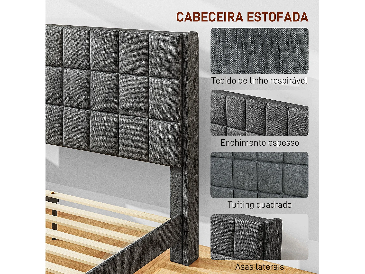 Estructura de cama Filo Homcom con cabecero gris 135x190 cm