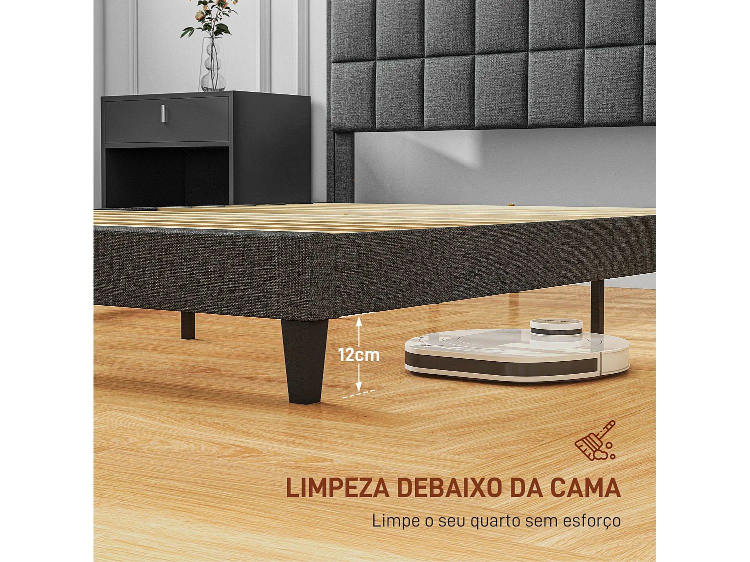 Estructura de cama Filo Homcom con cabecero gris 135x190 cm