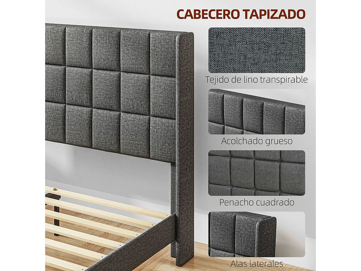 Estructura de cama Filo Homcom con cabecero gris 135x190 cm