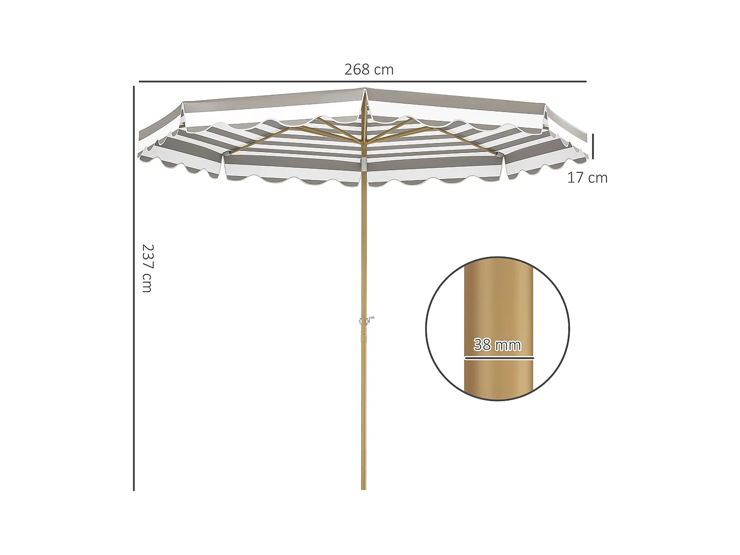 Sombrilla Helade Outsunny inclinable con manivela gris/blanco Ø268x237 cm