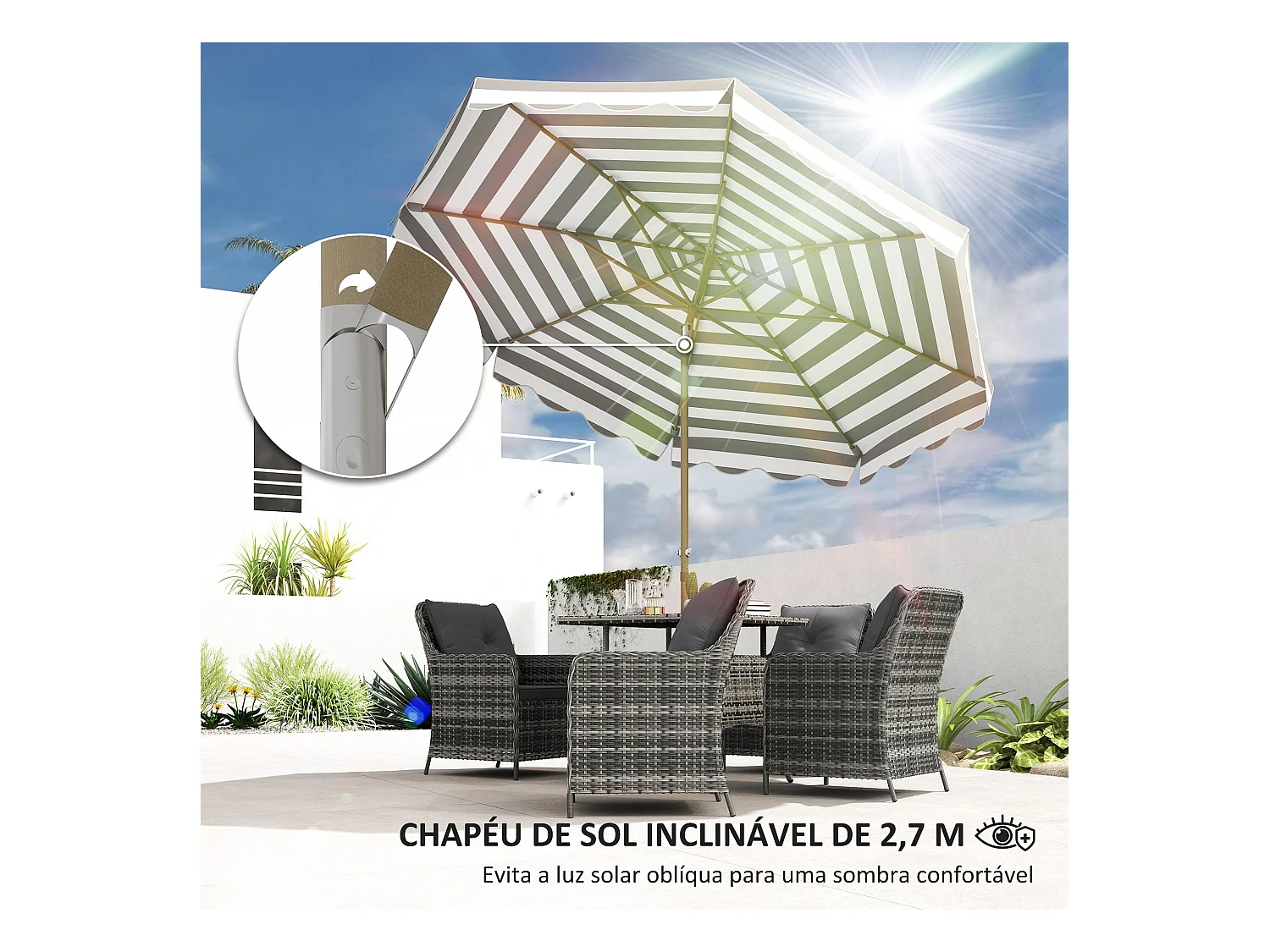 Sombrilla Helade Outsunny inclinable con manivela gris/blanco Ø268x237 cm