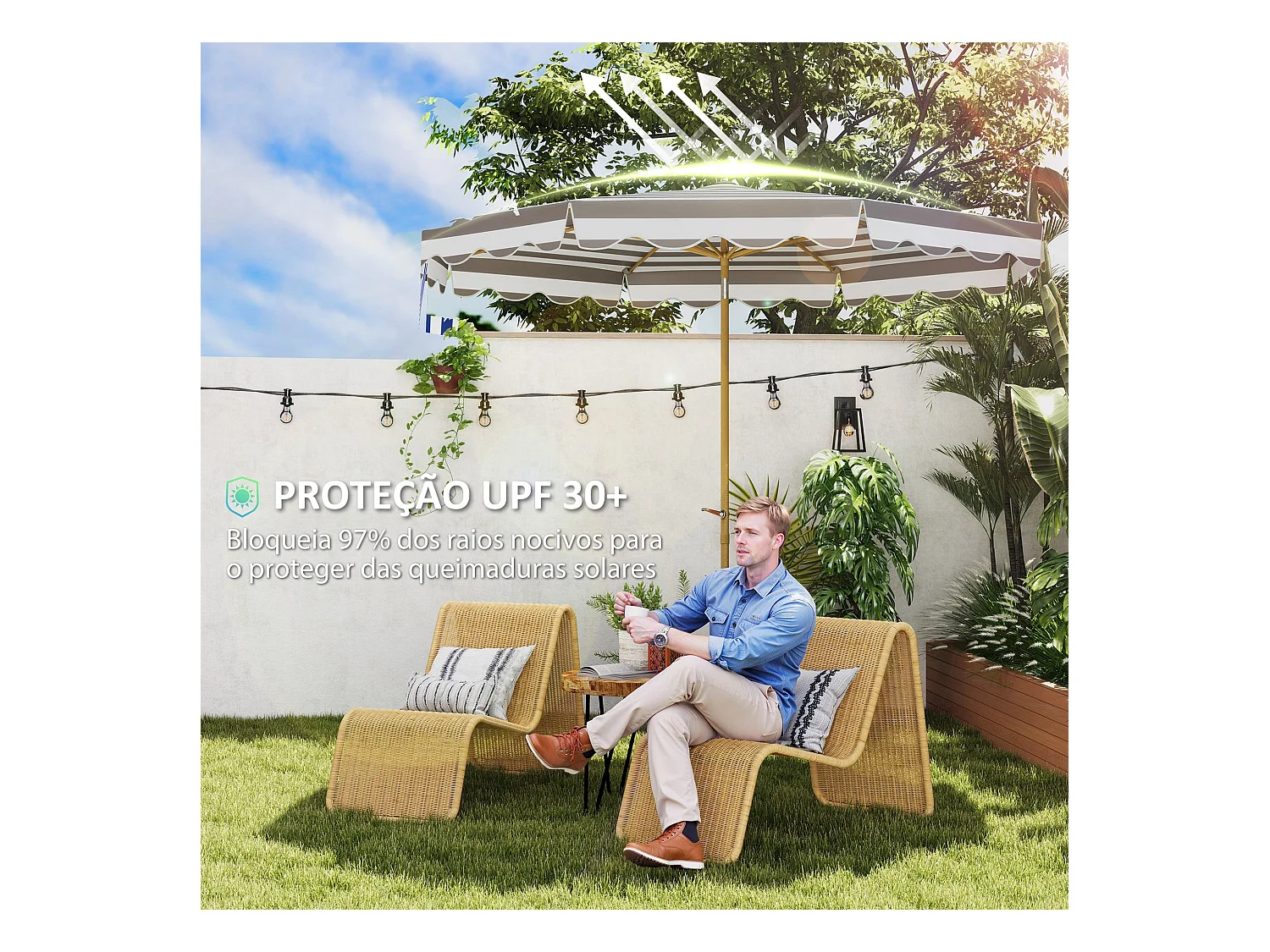 Sombrilla Helade Outsunny inclinable con manivela gris/blanco Ø268x237 cm