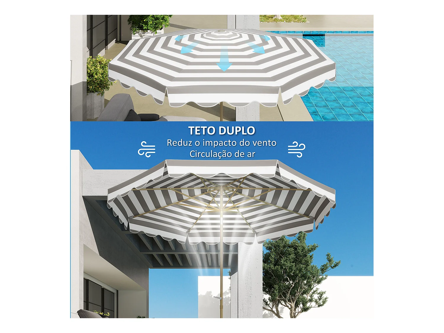 Sombrilla Helade Outsunny inclinable con manivela gris/blanco Ø268x237 cm