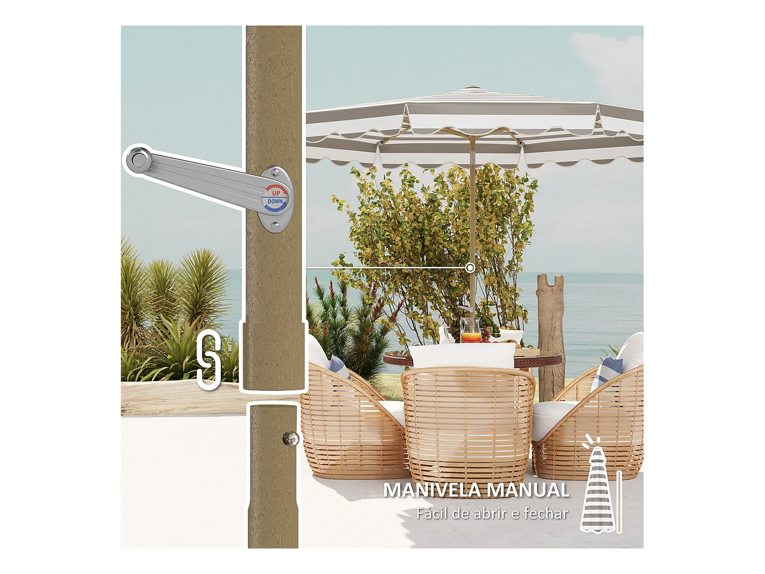 Sombrilla Helade Outsunny inclinable con manivela gris/blanco Ø268x237 cm