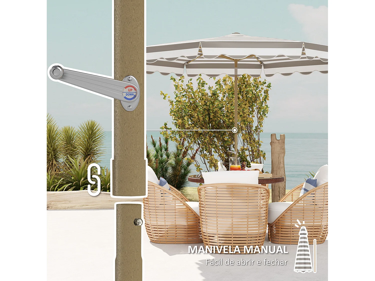 Chapéu de Sol de Jardim Ajustável Ø268 cm com Proteção UV 50+ para Pátio e Jardim em Cinza e Branco