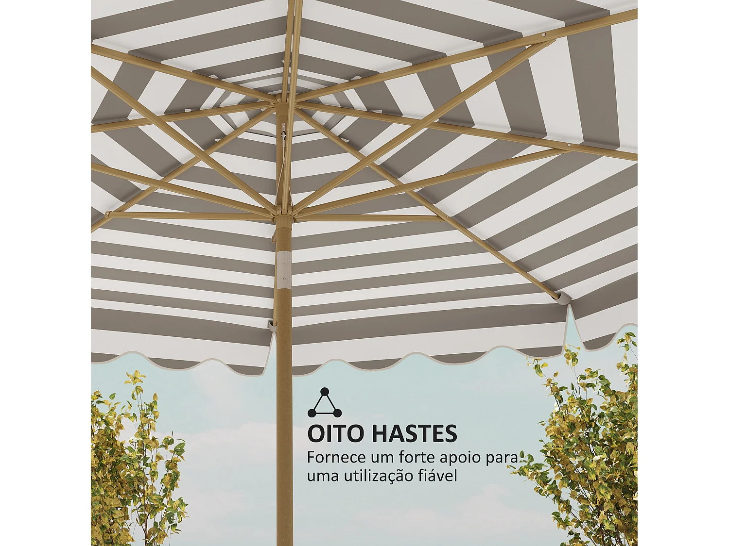 Chapéu de Sol de Jardim Ajustável Ø268 cm com Proteção UV 50+ para Pátio e Jardim em Cinza e Branco