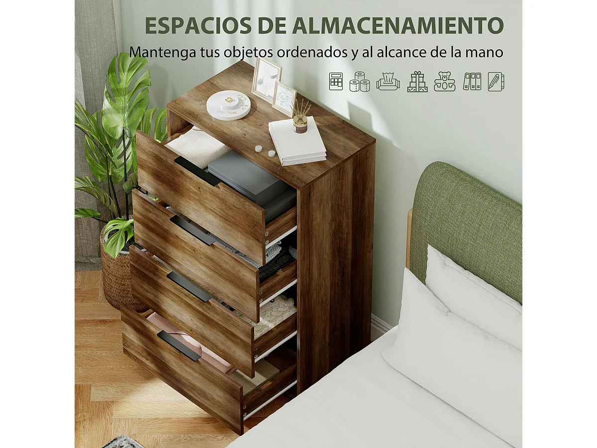Cómoda Senda Homcom 4 cajones natural 105x62x35 cm