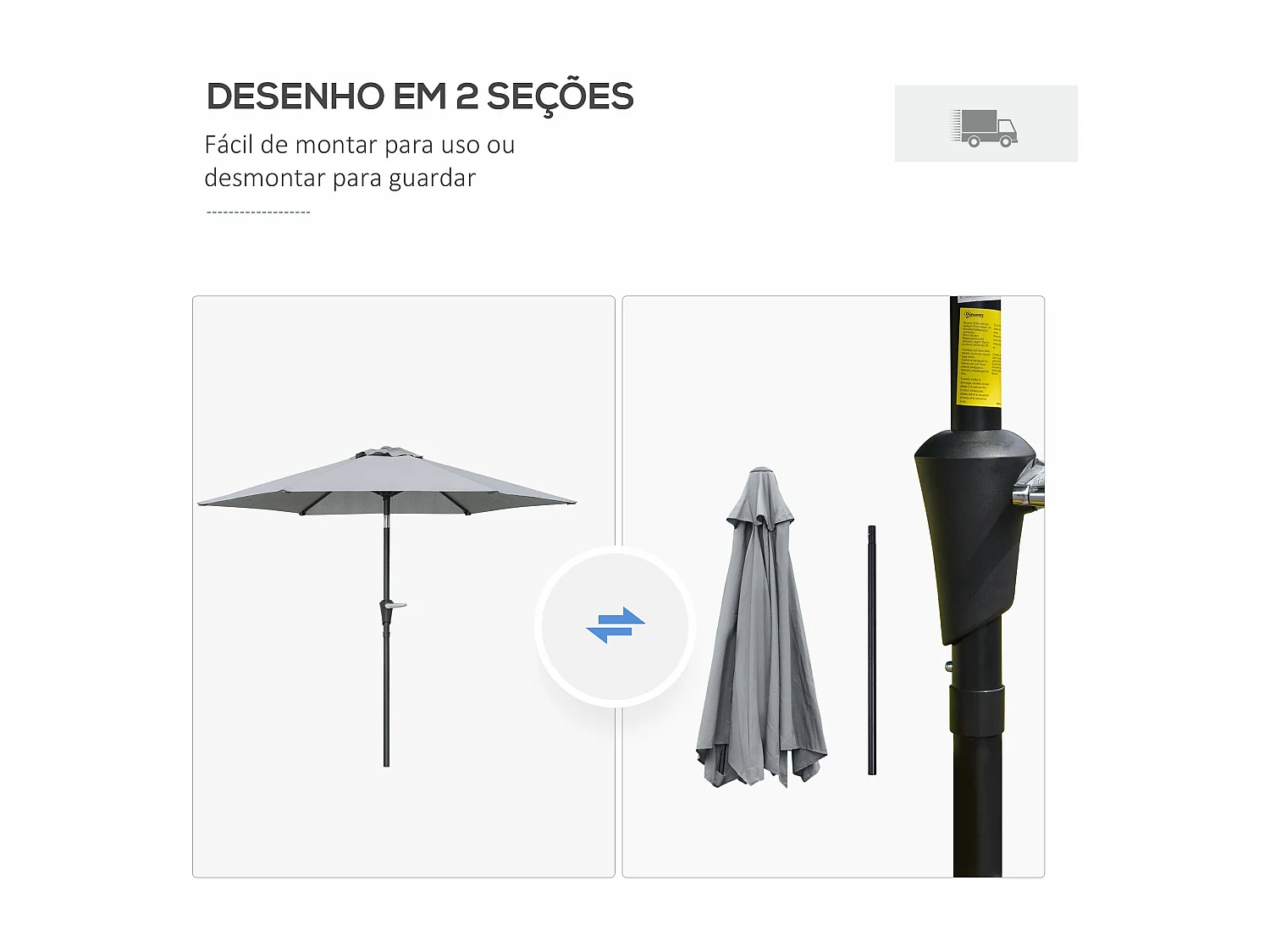 Sombrilla Portland Outsunny ángulo ajustable gris Ø230x216 cm