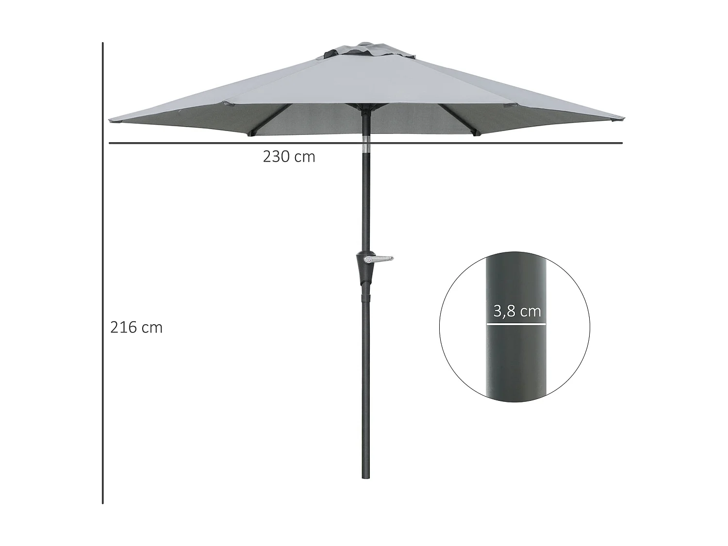 Sombrilla Portland Outsunny ángulo ajustable gris Ø230x216 cm