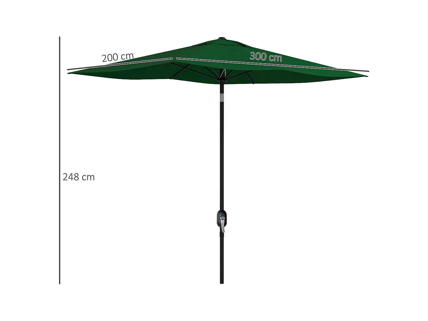 Sombrilla de jardín Gari Outsunny reclinable 6 varillas + manivela verde 248x205x290 cm