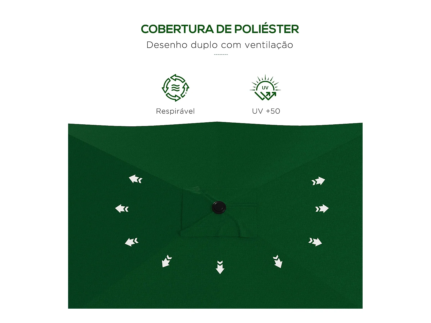 Sombrilla de jardín Gari Outsunny reclinable 6 varillas + manivela verde 248x205x290 cm