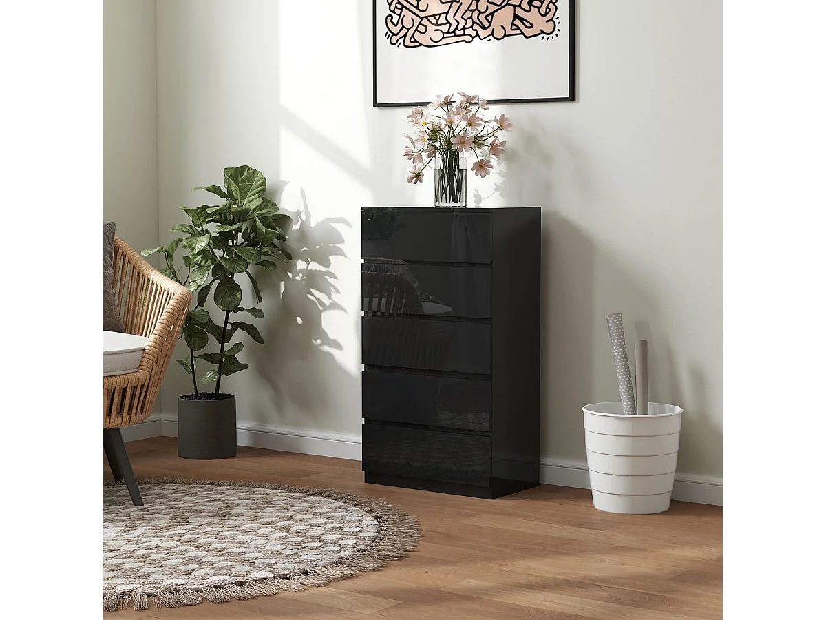 Cómoda Noche Homcom 5 cajones negro 100x55x34 cm