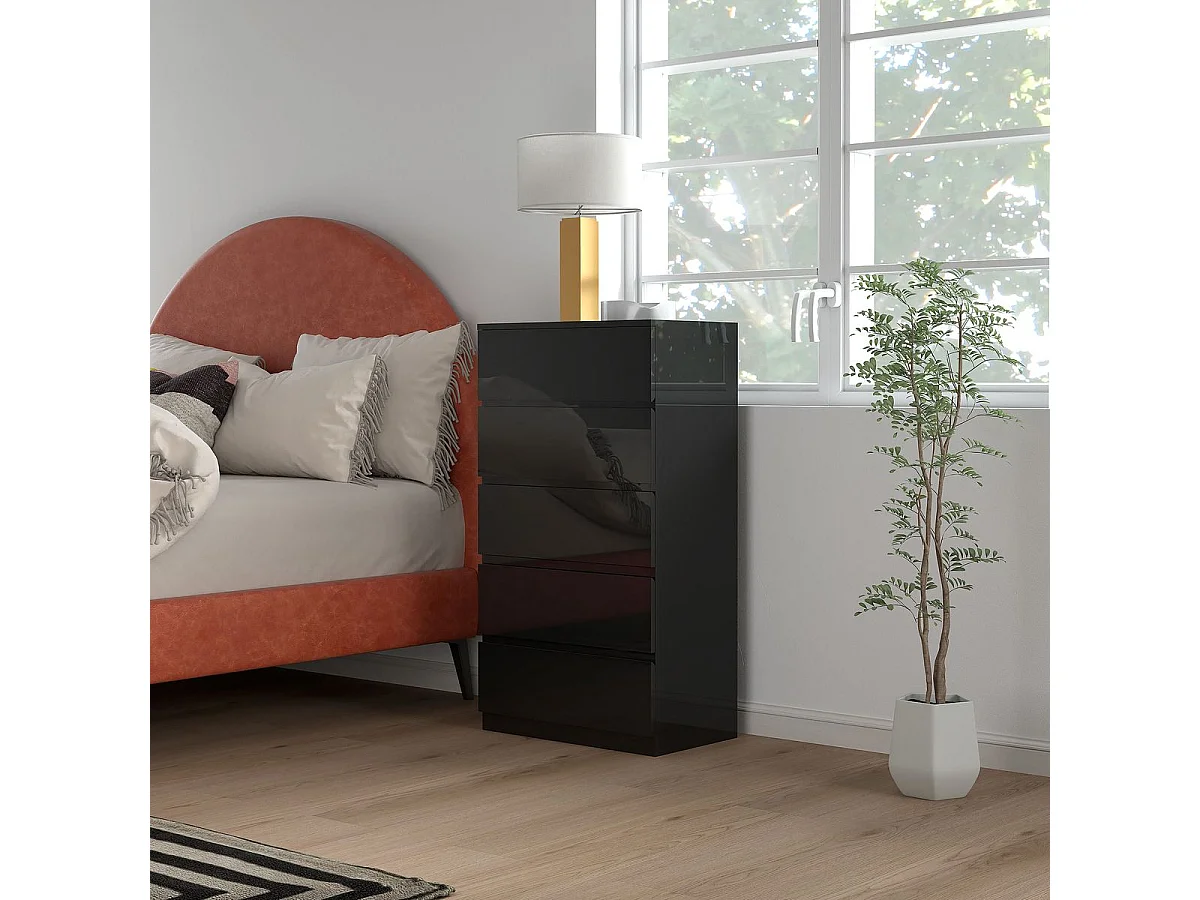 Cómoda Noche Homcom 5 cajones negro 100x55x34 cm