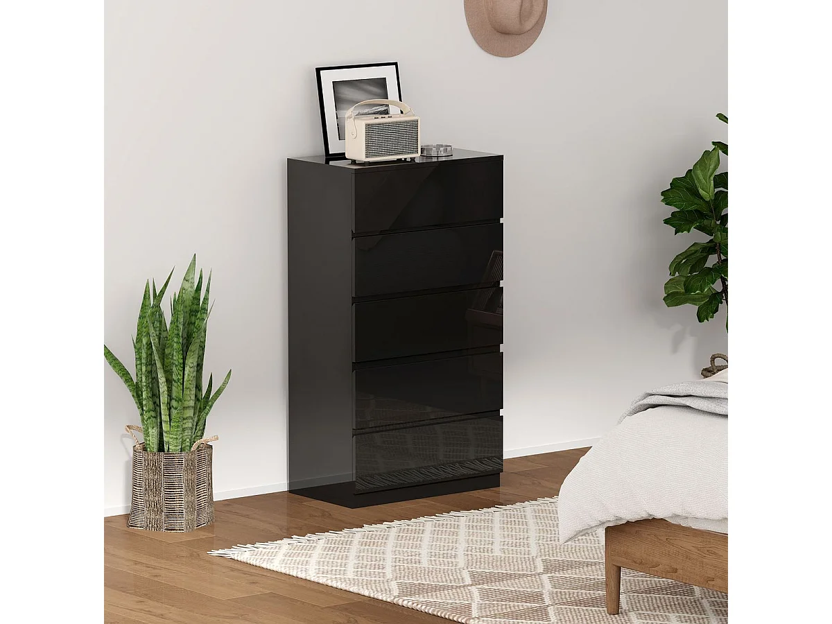 Cómoda Noche Homcom 5 cajones negro 100x55x34 cm