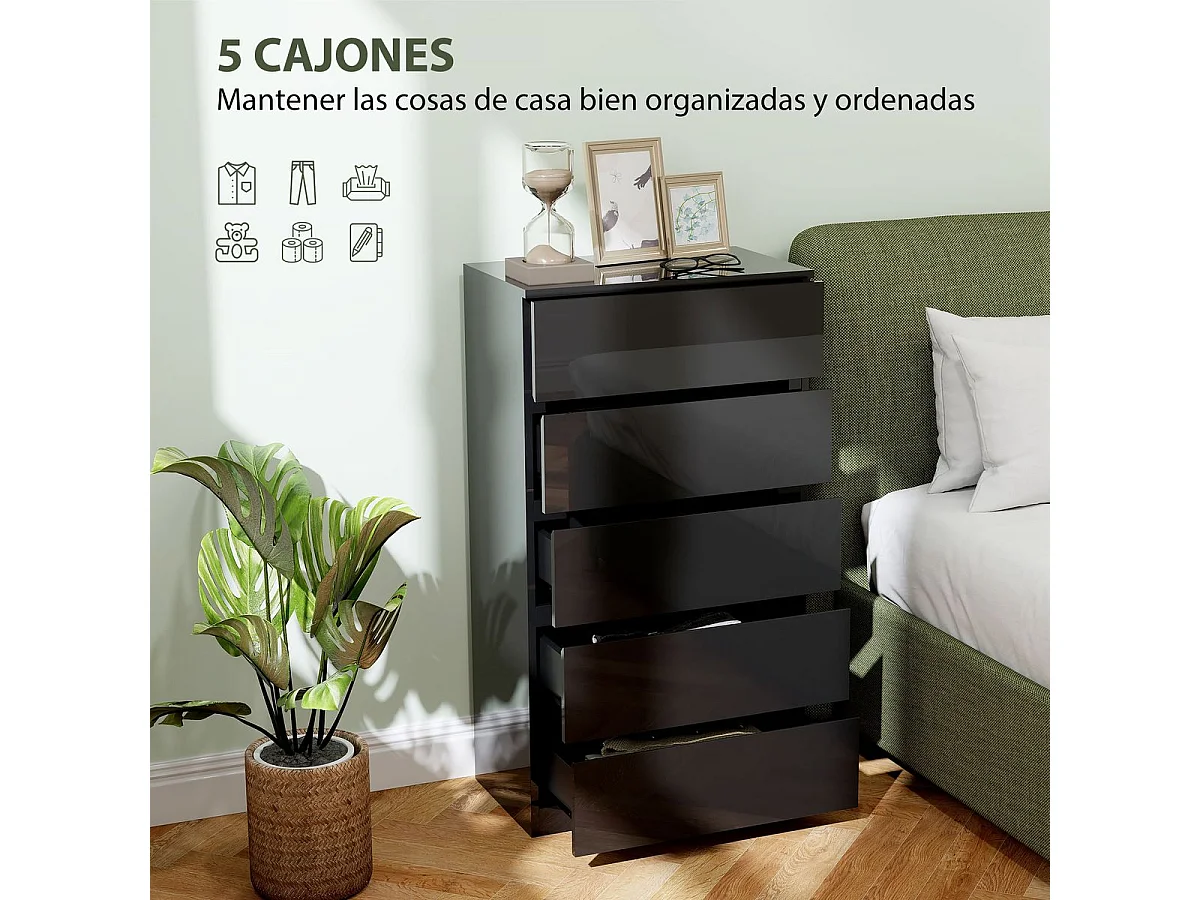 Cómoda Noche Homcom 5 cajones negro 100x55x34 cm