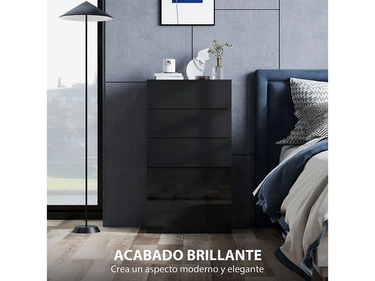 Cómoda Noche Homcom 5 cajones negro 100x55x34 cm