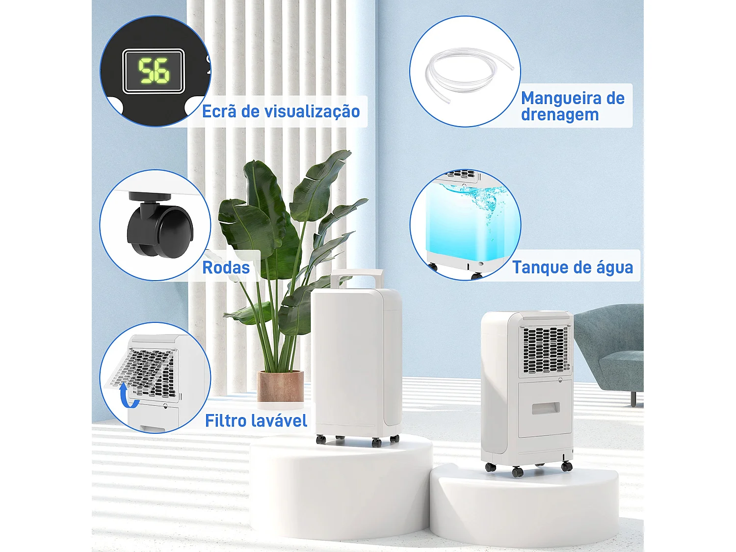 Deshumidificador eléctrico Fresh Homcom 12L 2 velocidades blanco 50,6x28x18 cm