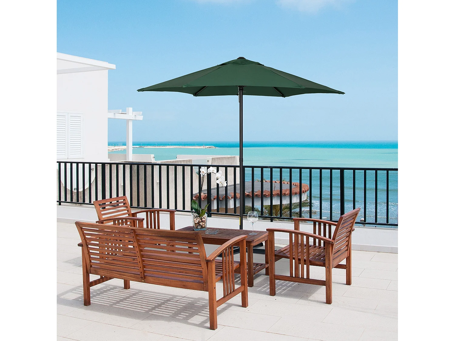 Sombrilla Teki Outsunny desmontable verde Ø196x204 cm