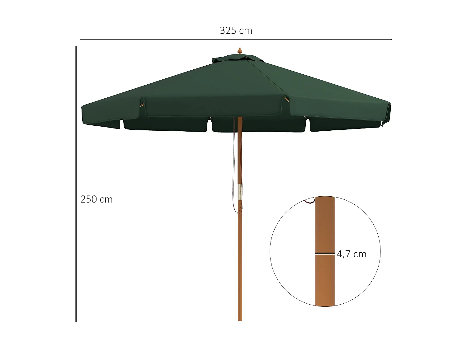 Sombrilla de jardín Outsunny techo ventilable verde osocuro Ø3,25x2,5 m