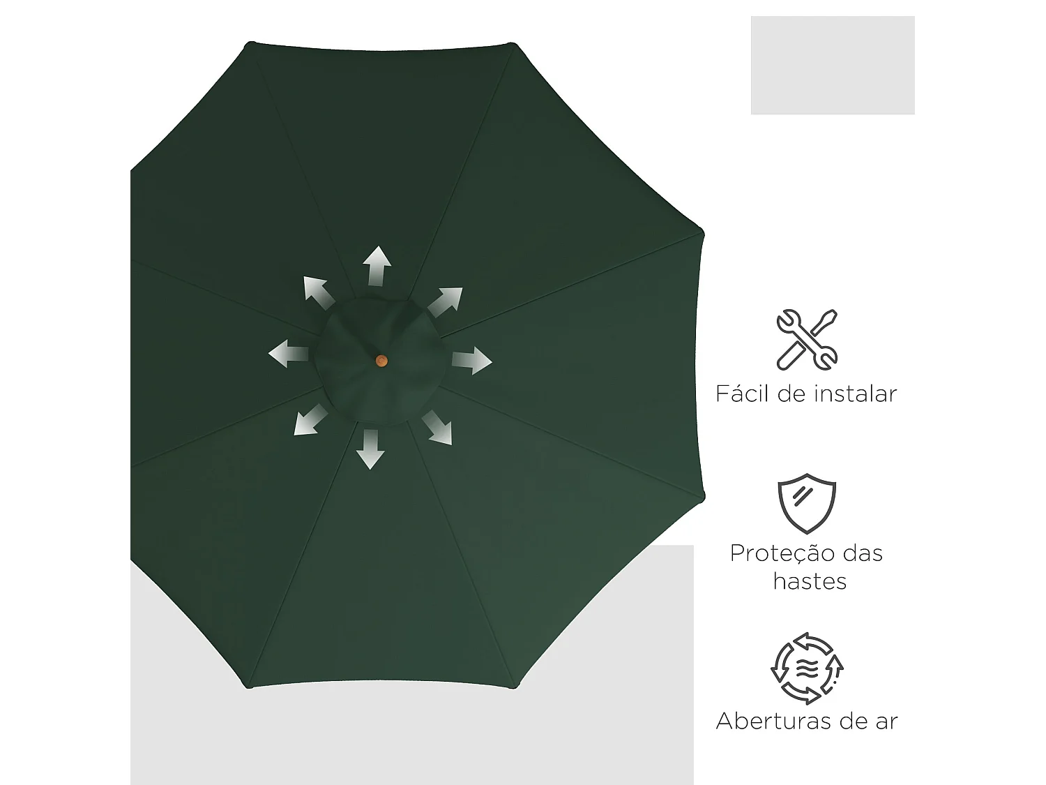 Sombrilla de jardín Outsunny techo ventilable verde osocuro Ø3,25x2,5 m