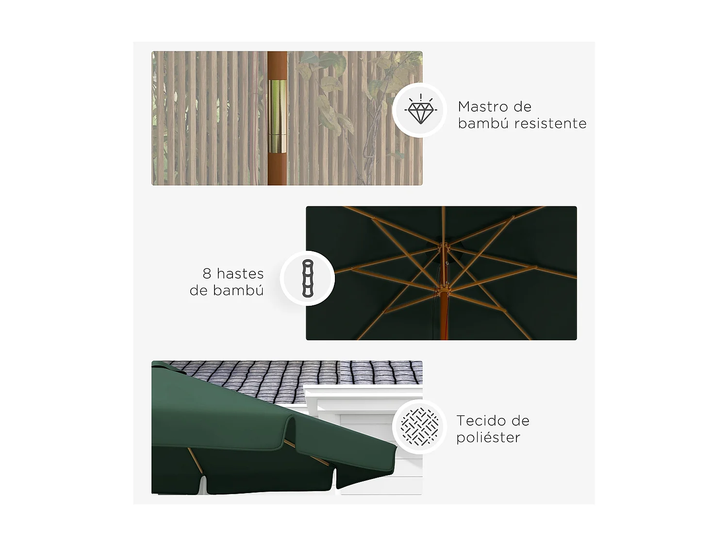 Sombrilla de jardín Outsunny techo ventilable verde osocuro Ø3,25x2,5 m