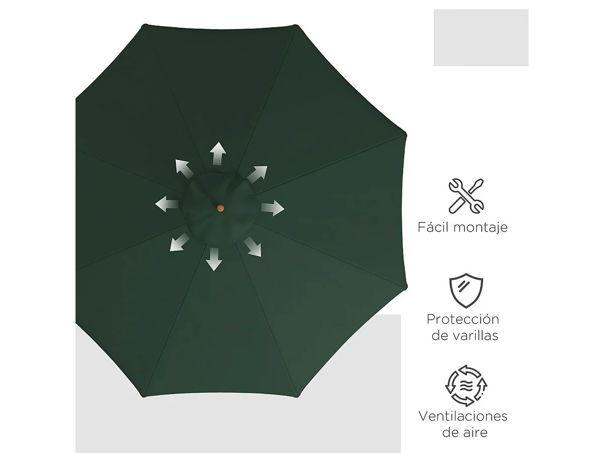 Sombrilla de jardín Outsunny techo ventilable verde osocuro Ø3,25x2,5 m