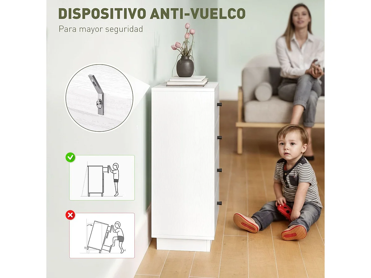 Cómoda Dakar Homcom 4 cajones blanco 75x47x29 cm