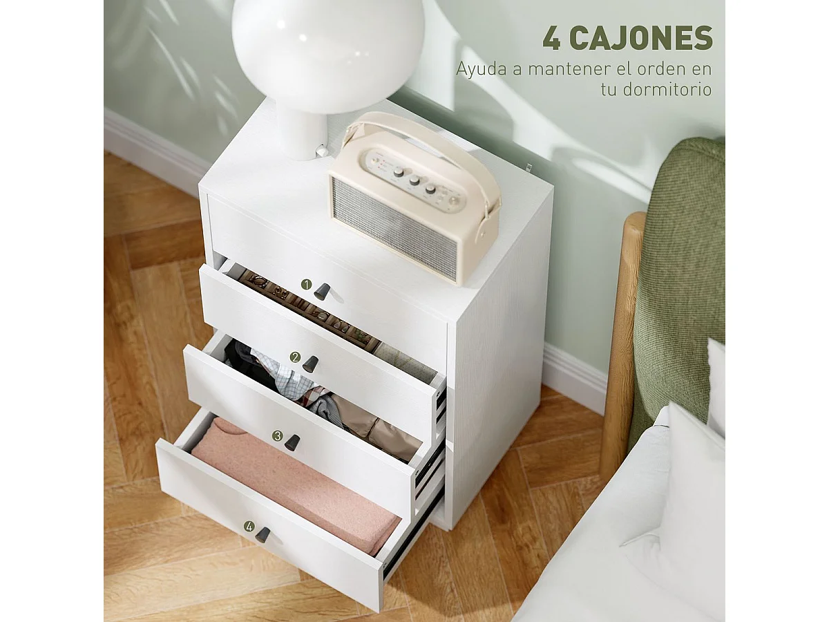 Cómoda Dakar Homcom 4 cajones blanco 75x47x29 cm