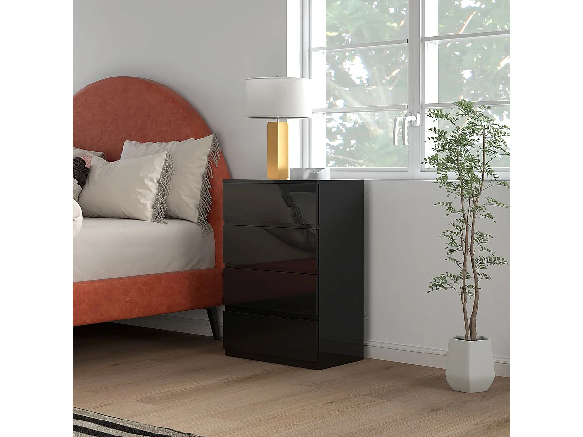 Cómoda Noche Homcom 4 cajones negro 80x55x34 cm