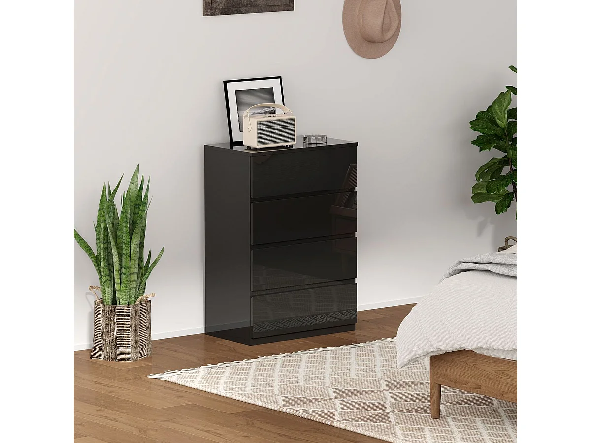 Cómoda Noche Homcom 4 cajones negro 80x55x34 cm