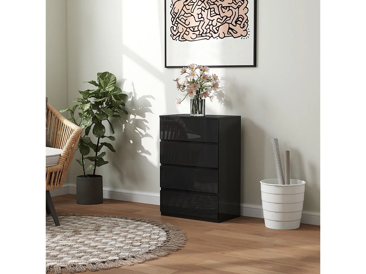 Cómoda Noche Homcom 4 cajones negro 80x55x34 cm