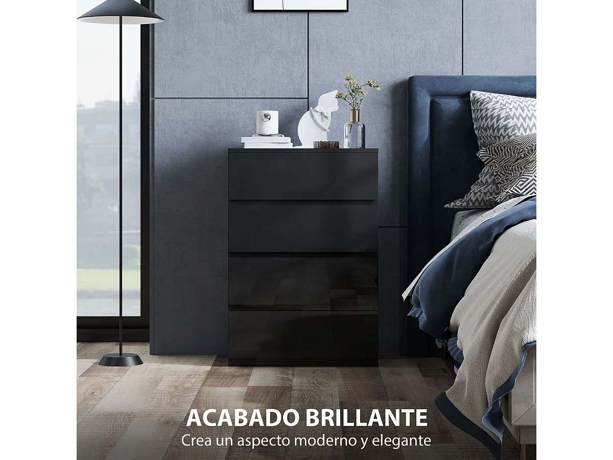 Cómoda Noche Homcom 4 cajones negro 80x55x34 cm