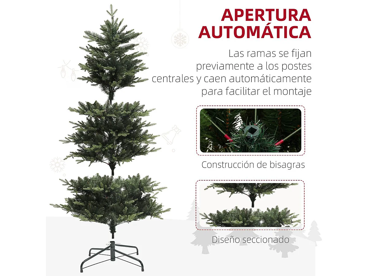 Árbol de Navidad Homcom 726 ramas con 350 luces LEDs verde Ø114x180 cm