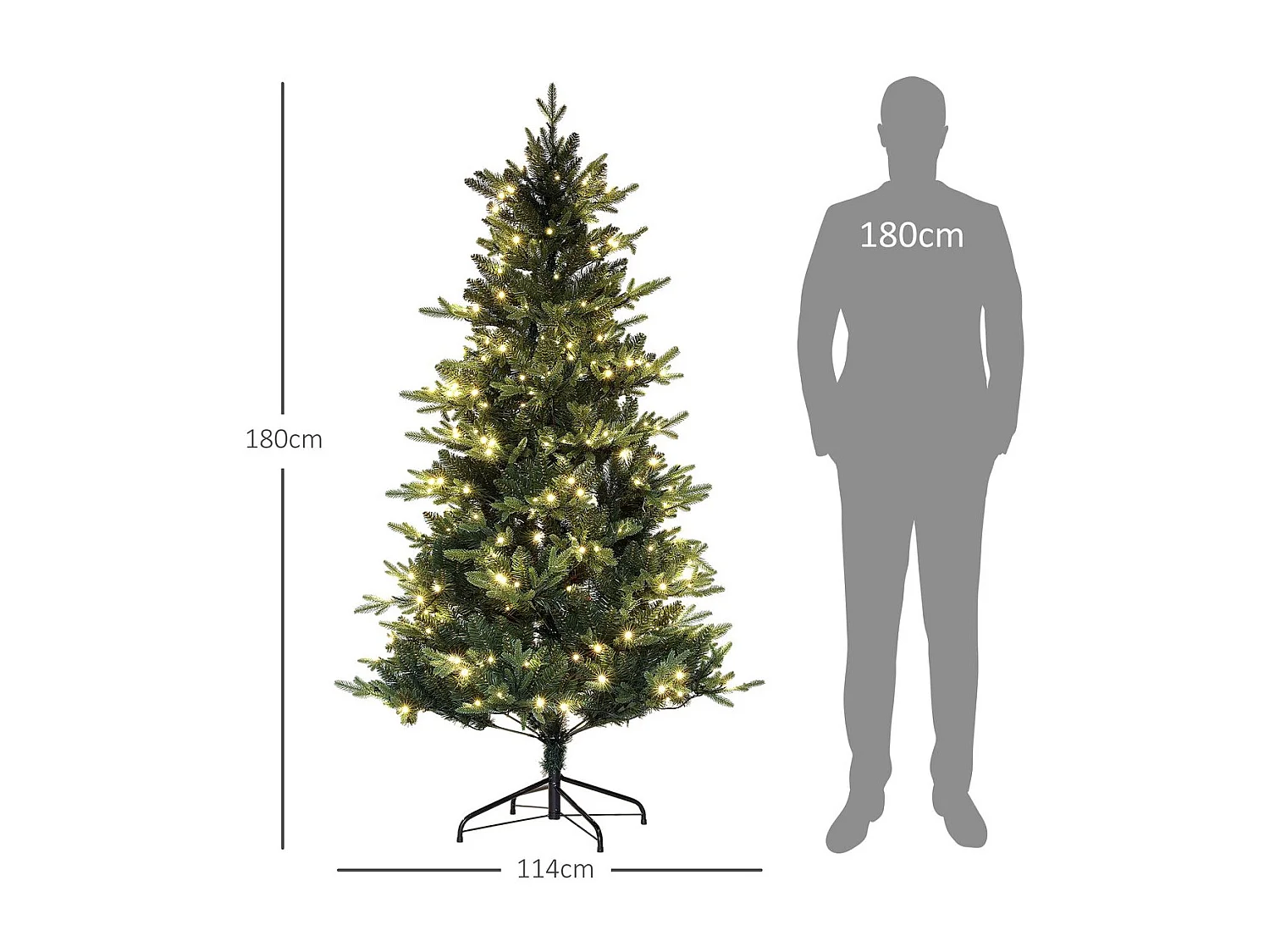 Árbol de Navidad Homcom 726 ramas con 350 luces LEDs verde Ø114x180 cm